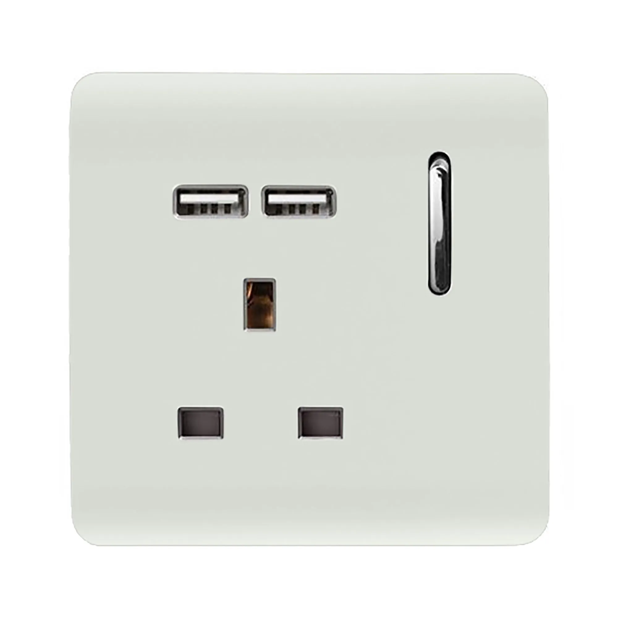 1 Gang 13Amp Switched Single Socket With 2 x USB Ice White